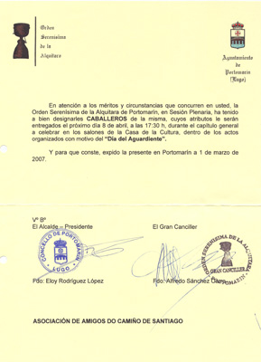 Carta de Concesión del Galardón